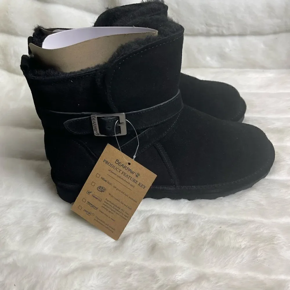 NWBox BEARPAW Emersyn Suede black Ankle Boots with Never wet Technology …